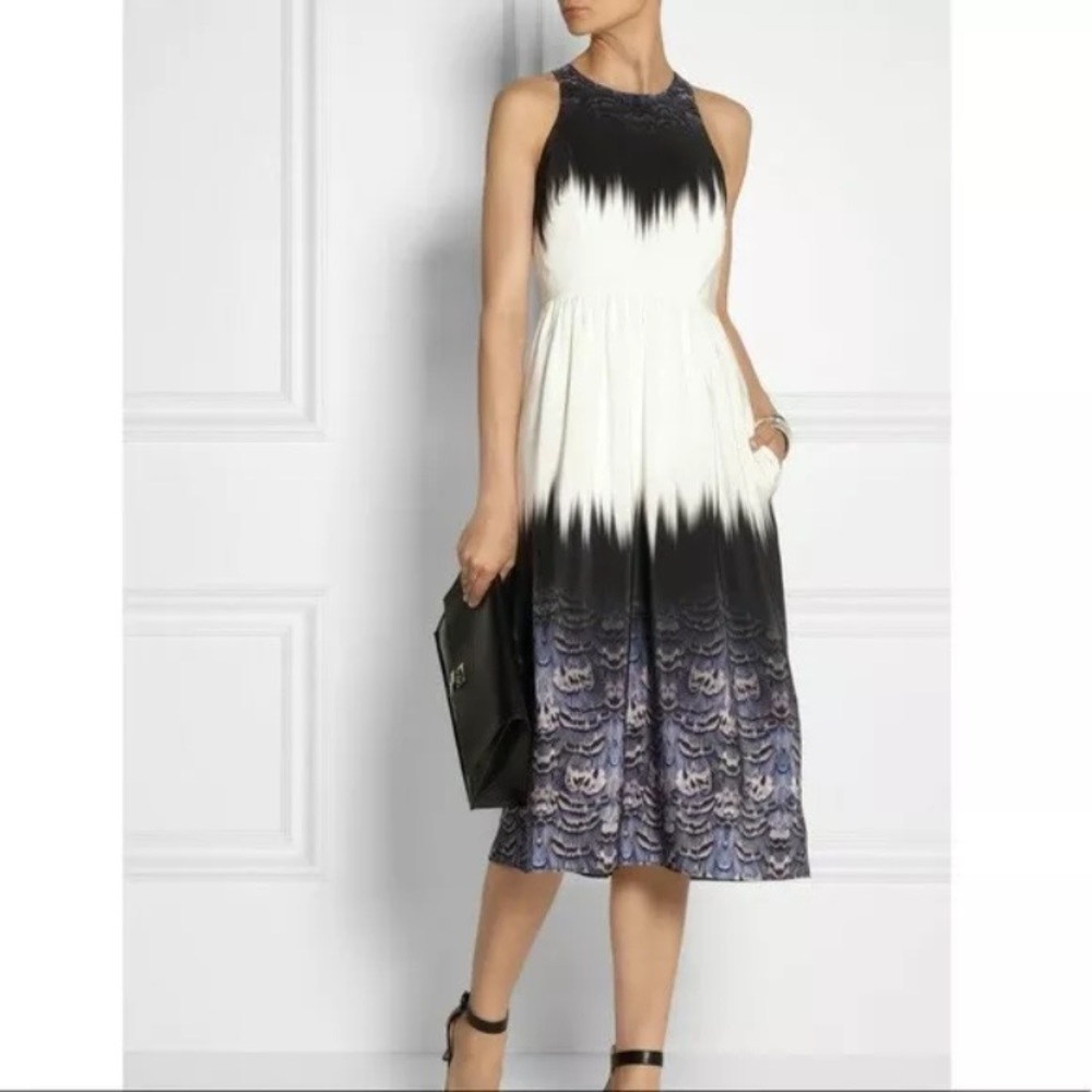 Tibi Silk Feather Ombré Midi Dress Sz 10 NWT
